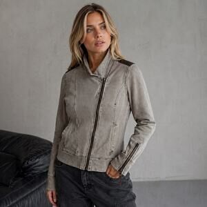 Anthropologie‎ Marrakech Moto Jacket XS Asymmetrical Zip Terry Boho Edgy Urban